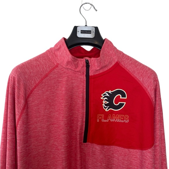Calgary Flames Fanatics Branded Heather Red
 Quarter-Zip Pullover Jacket… - Picture 2 of 14